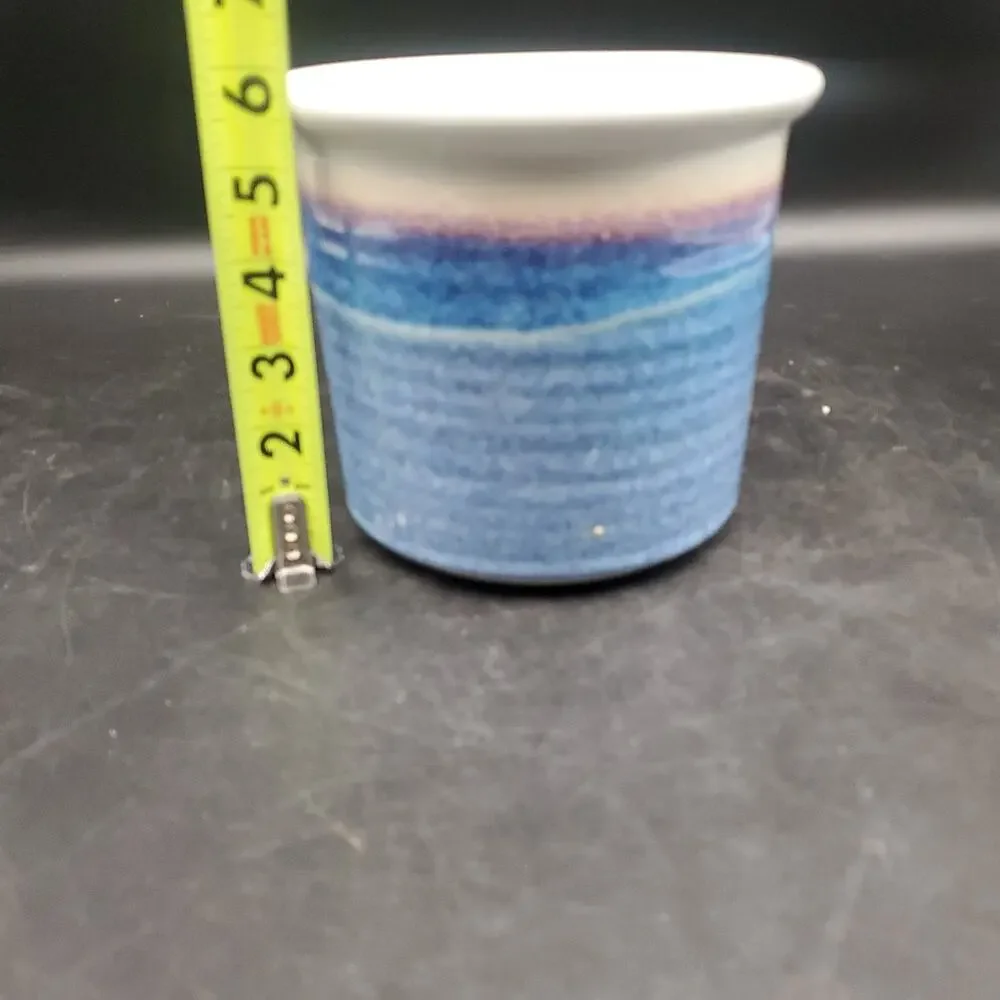 Fireborn Pottery Blue Purple Glazed Ceramic Planter Crock Signed Studio Art